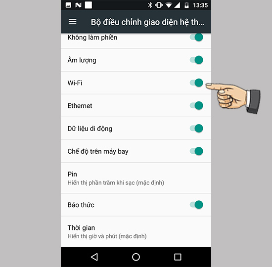 Bật tắt các biểu tượng